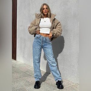 Princess Polly Holly Asymmetric Straight Leg Jean in Light Wash Denim Size 0